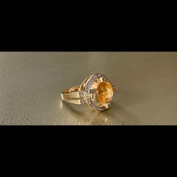 Citrine and diamond 14 karat gold ring sz 7 - Picture 2 of 5